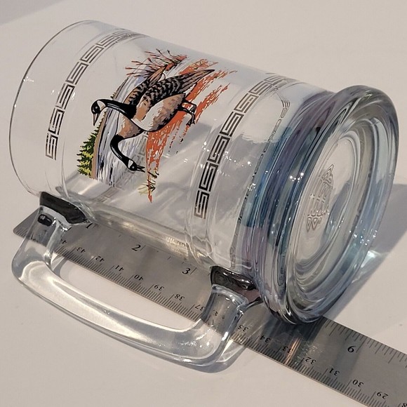 Vintage Ducks Glass Mug Beer Stein Gold Greek Key Accent Dad Father Bar Hunt 5" - Picture 7 of 10